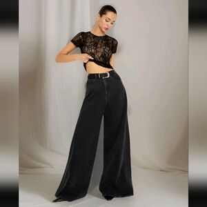 Good American black wash Paneled Wide Leg Jeans Size 28 6